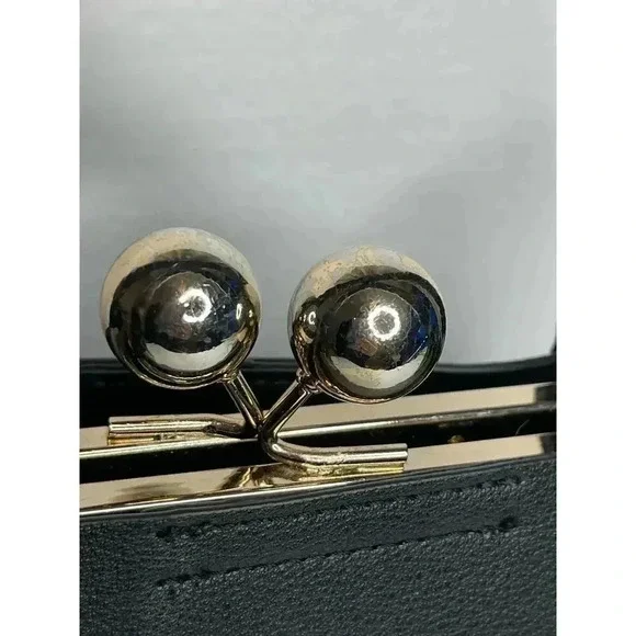 Dune London Faux Pebbled Leather black Medium Tote Bag gold hardware - Picture 7 of 9